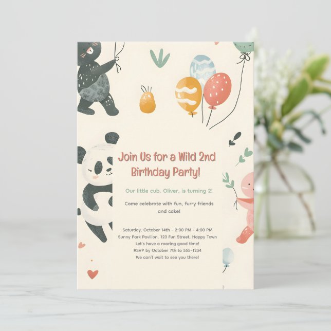 Invitation d'anniversaire Amis des Animaux Sauvage (Debout devant)