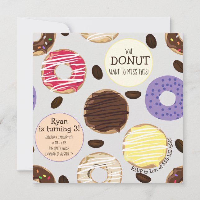 Invitation d'anniversaire amusant - Donuts Anniver (Devant)
