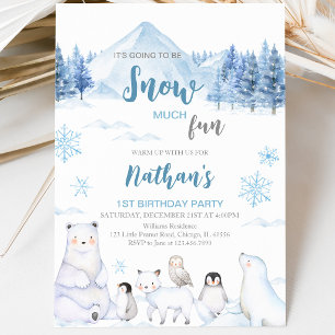 Invitation d'anniversaire Animaux Arctiques Bleus