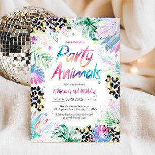 Invitation d'anniversaire Animaux de fête Léopard 