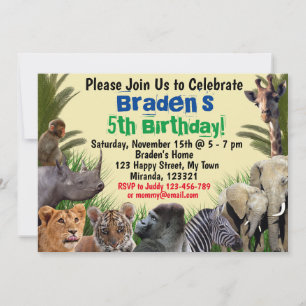 Invitation d'anniversaire animaux de la jungle saf