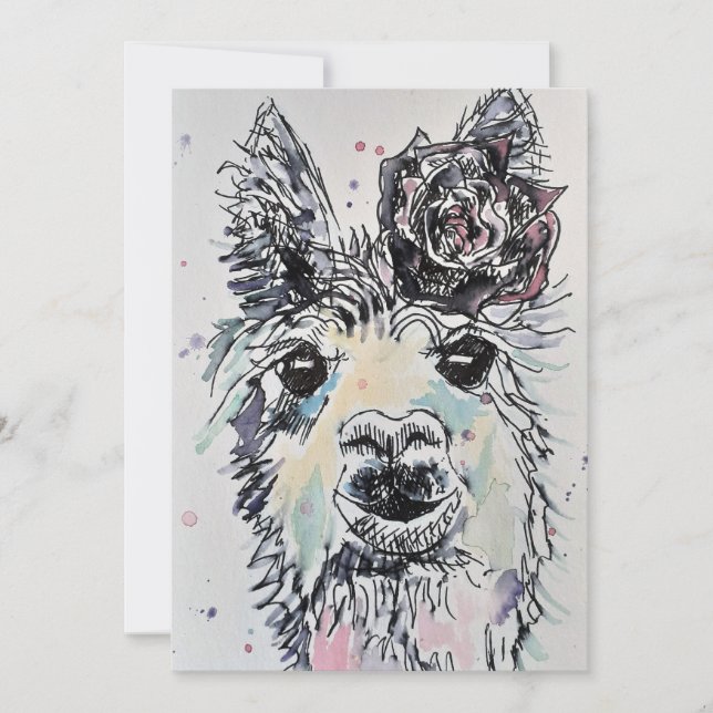 Invitation d'anniversaire aquarelle Alpacca Lama A (Devant)