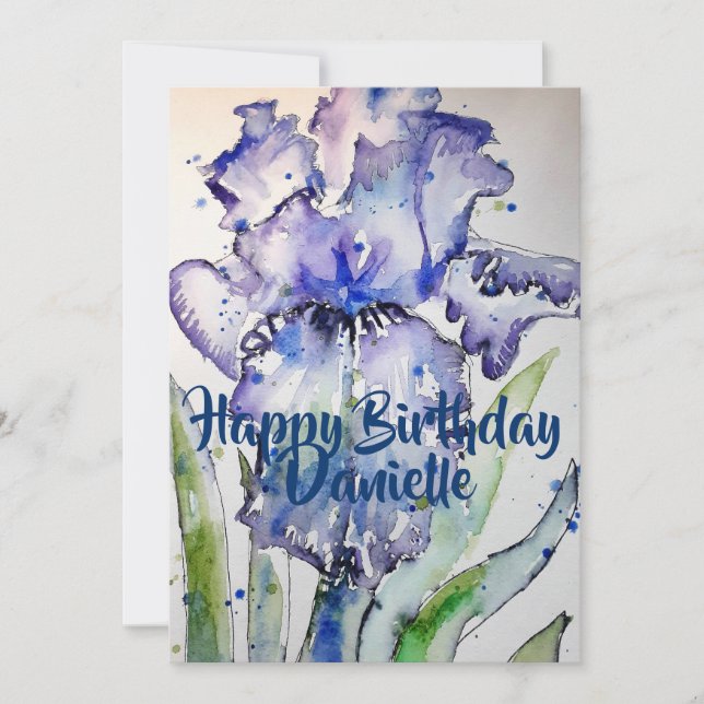 Invitation d'anniversaire aquarelle Purple Iris Ar (Devant)