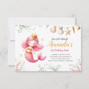 Invitation d'anniversaire aquarelle sirène