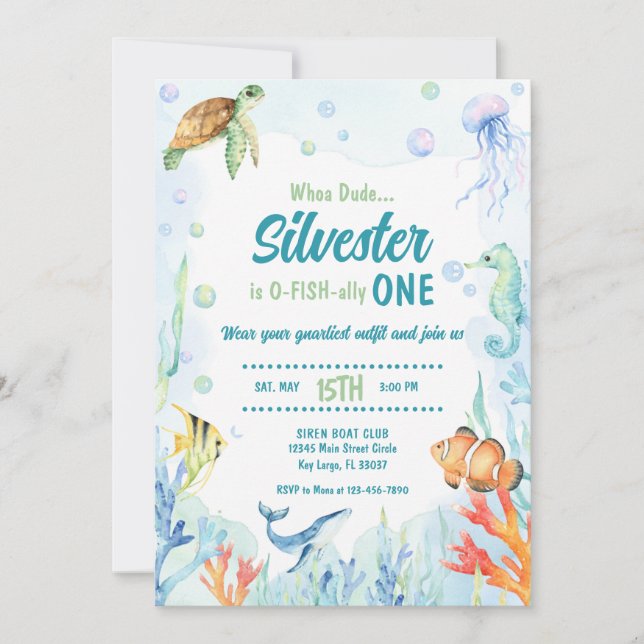 Invitation d'anniversaire aquarelle sous la mer (Devant)