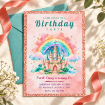 Invitation d'anniversaire Arc-en-ciel Château de C