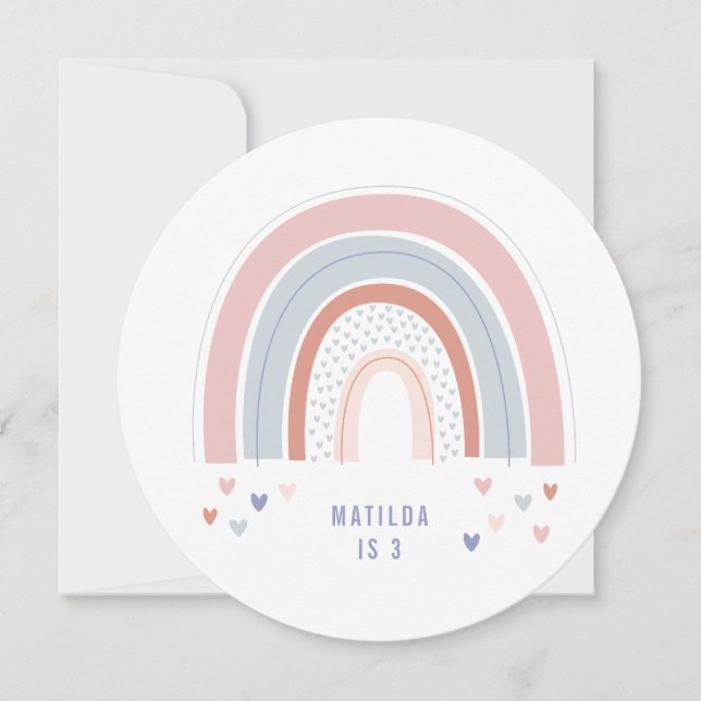 Invitation d'anniversaire arc-en-ciel dans rose vi (Devant)