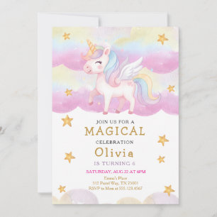 Invitation d'anniversaire Arc-en-ciel Licorne Past