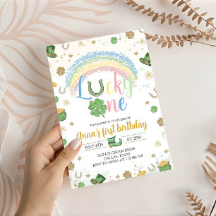 Invitation d'anniversaire arc-en-ciel Lucky One