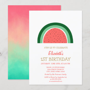 Invitation d'anniversaire arc-en-ciel pastèque mig