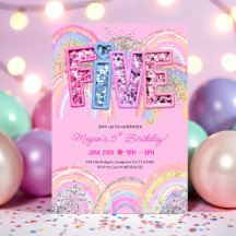 Invitation d'anniversaire arc-en-ciel pour 5 ans