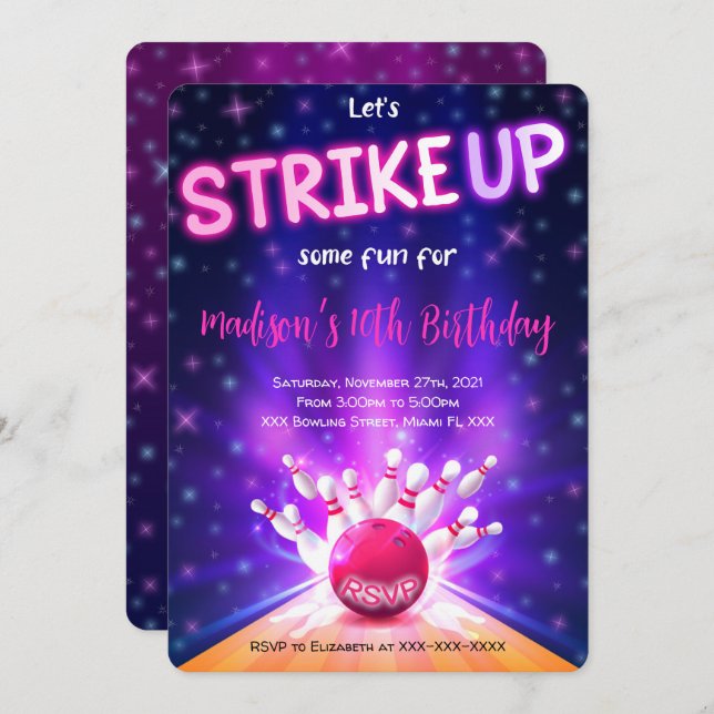 Invitation d'anniversaire au bowling (Devant / Derrière)