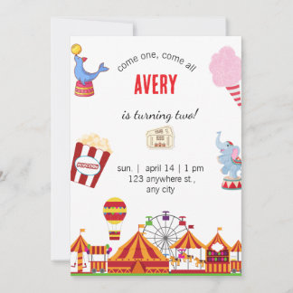 Invitation d'anniversaire au Carnaval du Cirque Mi
