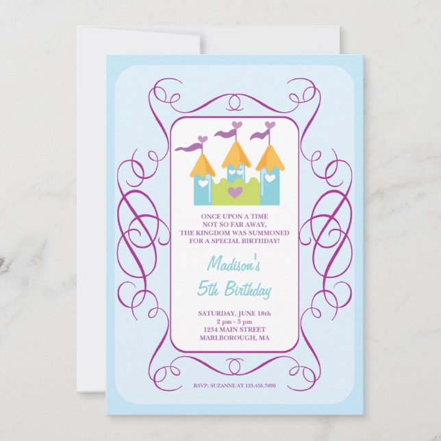 Invitation d'anniversaire au château de Rapunzel (Devant)