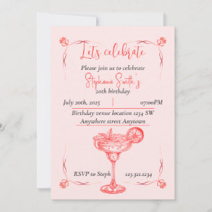 Invitation d'anniversaire au cocktail rose - Vibe