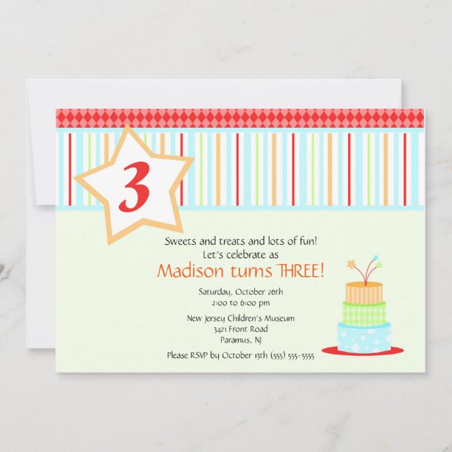 Invitation d'anniversaire au gâteau d'anniversaire (Devant)