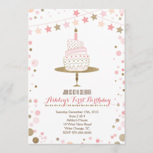 Invitation d'anniversaire au gâteau Gold Parties s