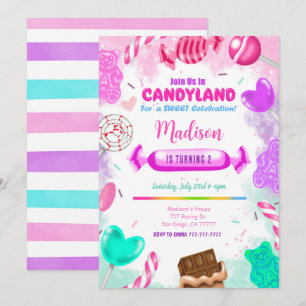 Invitation d'anniversaire au pays des bonbons
