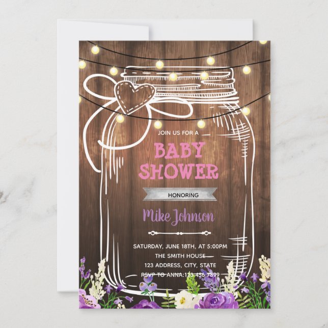 Invitation d'anniversaire au pot Mason violet pour (Devant)