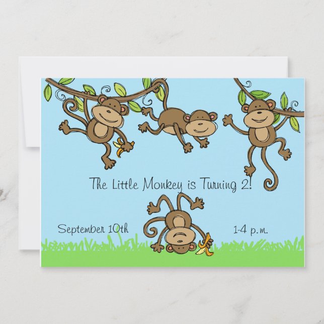 Invitation d'anniversaire au singe personnalisé au (Devant)