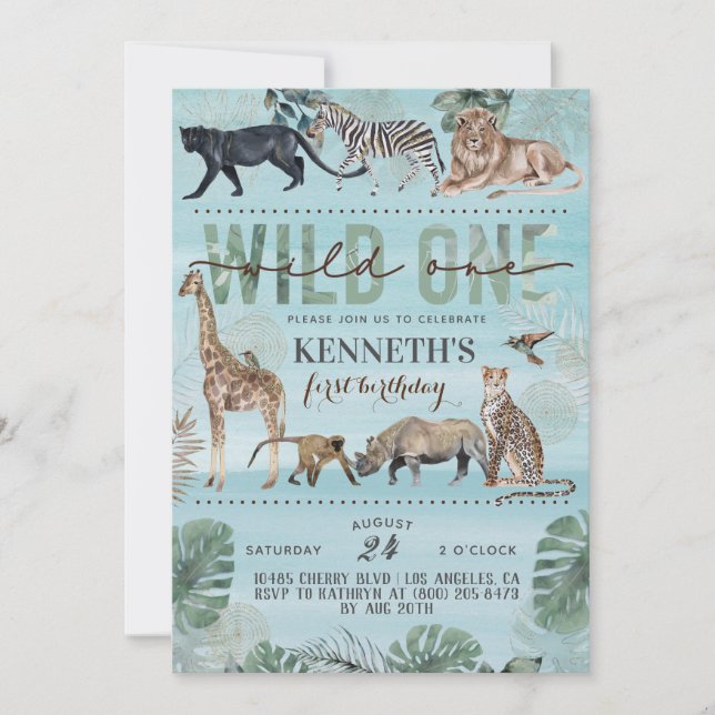 Invitation d'anniversaire au zoo Wild One (Devant)