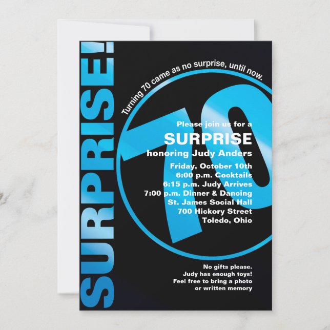 Invitation d'anniversaire audacieuse surprise - 70 (Devant)