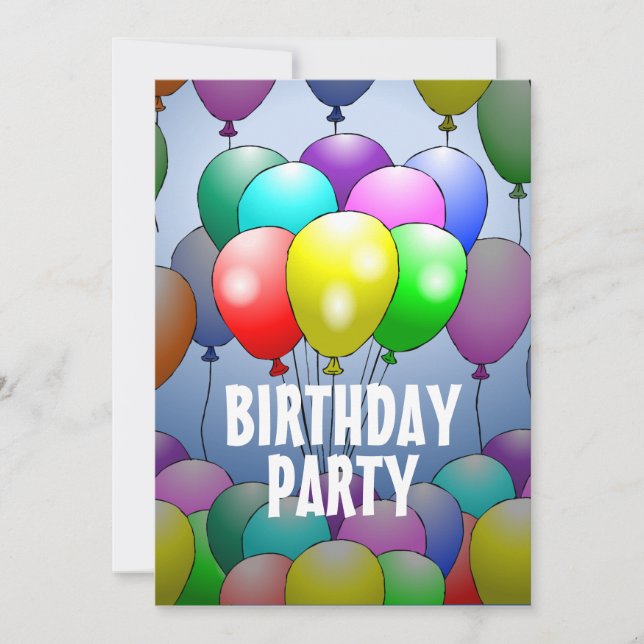 Invitation d'anniversaire aux ballons (Devant)