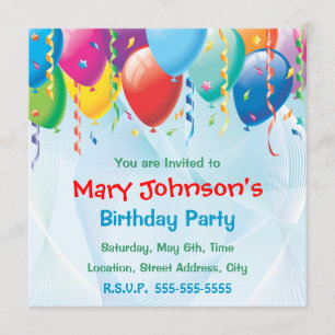 Invitation d'anniversaire aux ballons colorés
