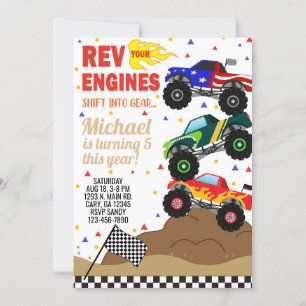 Invitation d'anniversaire aux camions monstres.