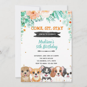 Invitation d'anniversaire aux chiens de fleurs