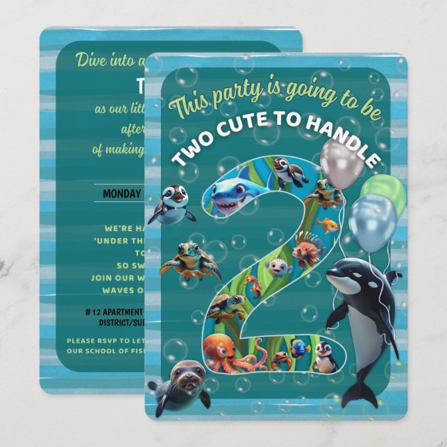 Invitation d'anniversaire aux coins arrondis 2 Cut (Devant / Derrière)