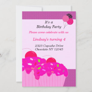 Invitation d'anniversaire aux cupcakes roses