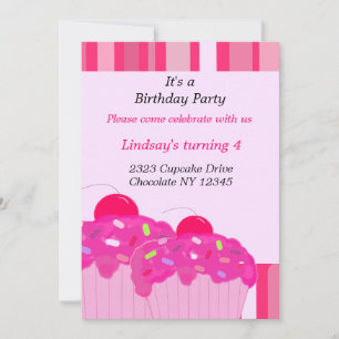 Invitation d'anniversaire aux cupcakes roses