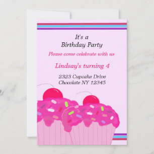 Invitation d'anniversaire aux cupcakes roses