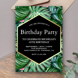 Invitation d'anniversaire aux feuilles d'aquarelle