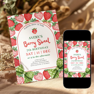 Invitation d'anniversaire aux fraises pour les 7 a