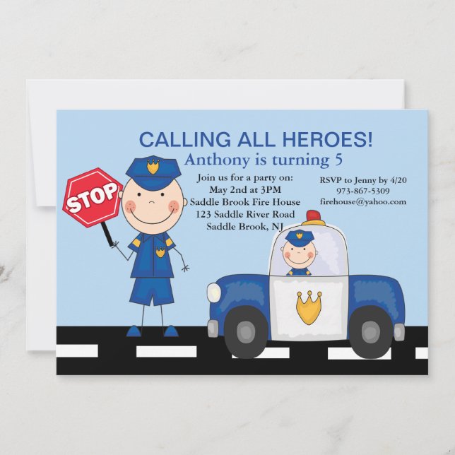 Invitation d'anniversaire aux héros des policiers (Devant)