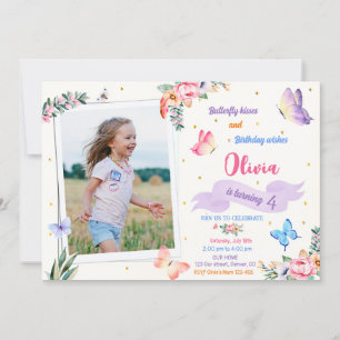 Invitation d'anniversaire aux papillons avec photo