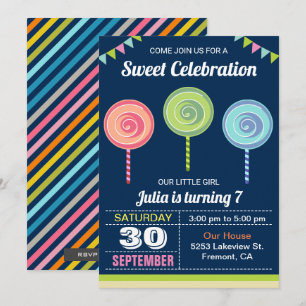 Invitation d'anniversaire aux sucettes colorées et