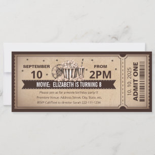 Invitation d'anniversaire avec billet de cinéma ré