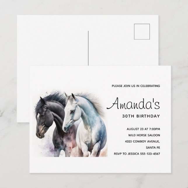 Invitation d'anniversaire avec de beaux chevaux à  (Devant / Derrière)