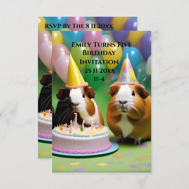Invitation D'Anniversaire Avec Des Cochons De Guin (Devant / Derrière)