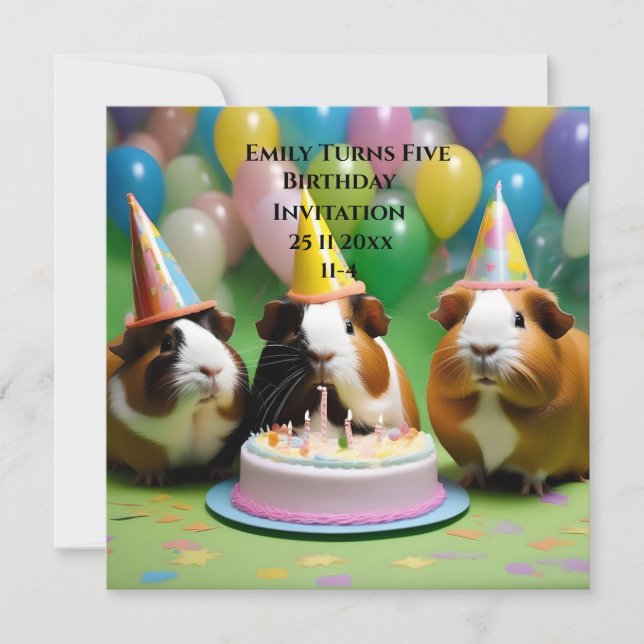 Invitation D'Anniversaire Avec Des Cochons De Guin (Devant)