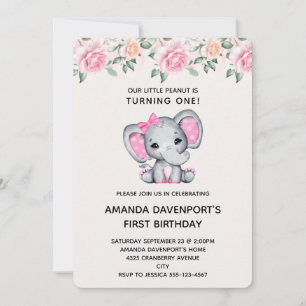 Invitation d'anniversaire avec éléphant rose et bo