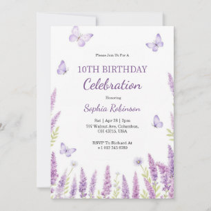 Invitation d'anniversaire avec motif floral violet