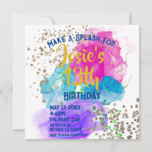 Invitation d'anniversaire avec peinture tie-dye à