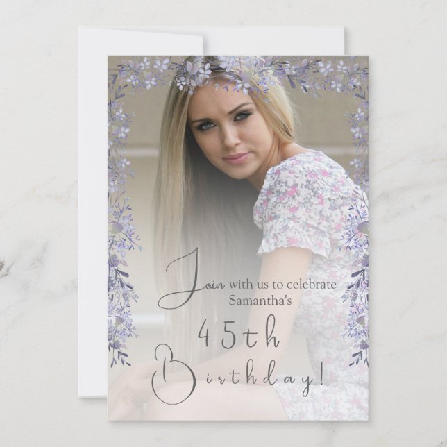Invitation d'anniversaire avec photo vintage lavan (Devant)