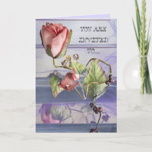Invitation d'anniversaire avec rose rose & violet