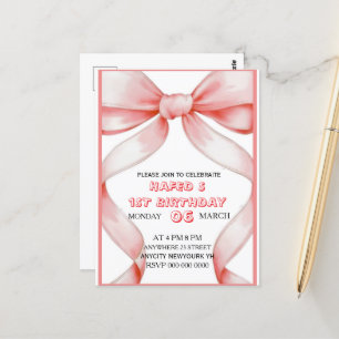 Invitation d'anniversaire avec un nœud rose, Invit