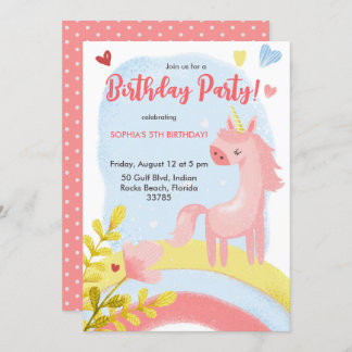 Invitation d'anniversaire avec une licorne rose